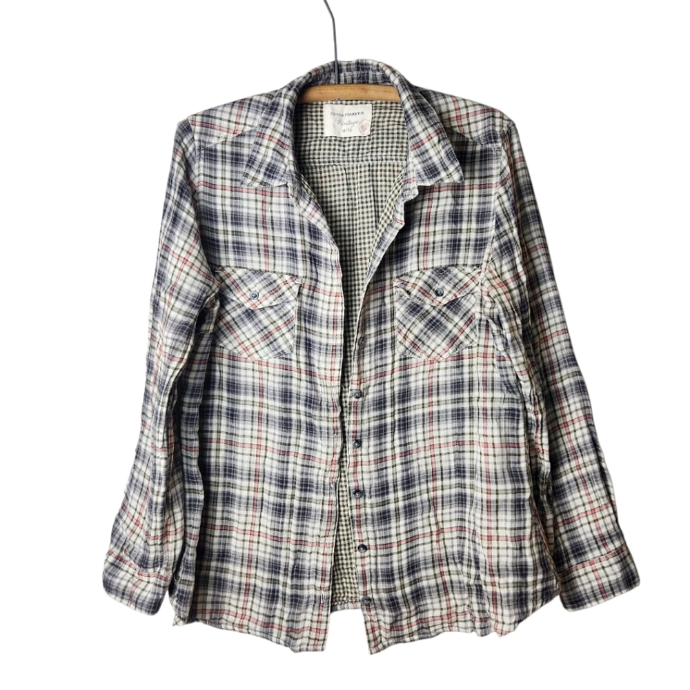 Denver Hayes Vintage Plaid Button Up Top XL